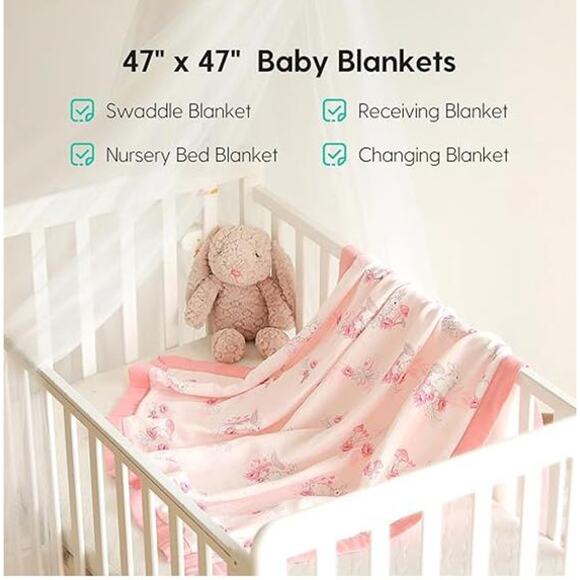 Muslin Baby Blanket, 4-Layer Muslin Cotton Swaddle 47 x 47 - Picture 4 of 8